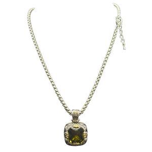 Silver tone necklace with tourmaline colored CZ removable pendant